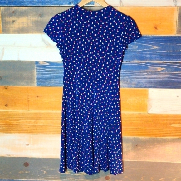 Leota Blue Dot Wrap Dress Petite Small - Picture 7 of 8
